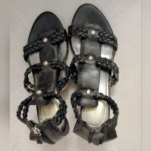 Like New Black Braided Leather Sandals, 3" Heel, Zipper Back, By Studio Paolo,6M